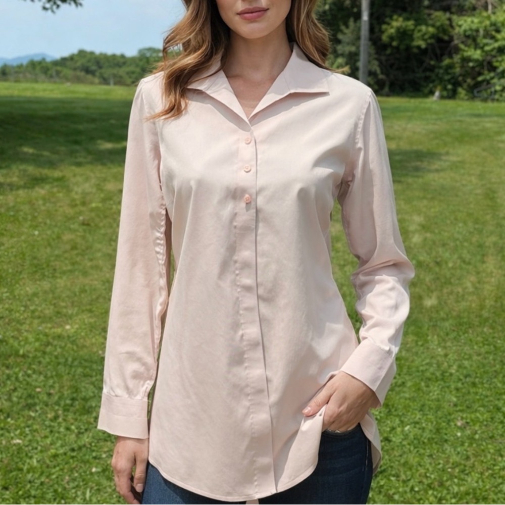 -Chico’s Effortless Pale Pink Lena No-Iron Blouse Women’s Size 0/Small
